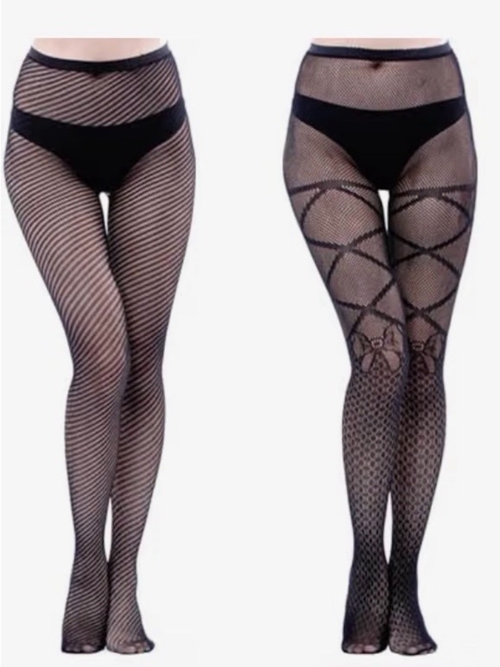 Black Patterned Fishnet Tights - Women Accessories